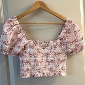 Floral Puff Sleeve Smocked Top